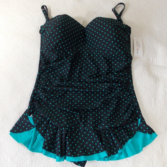 polka dot skirted swimsuit